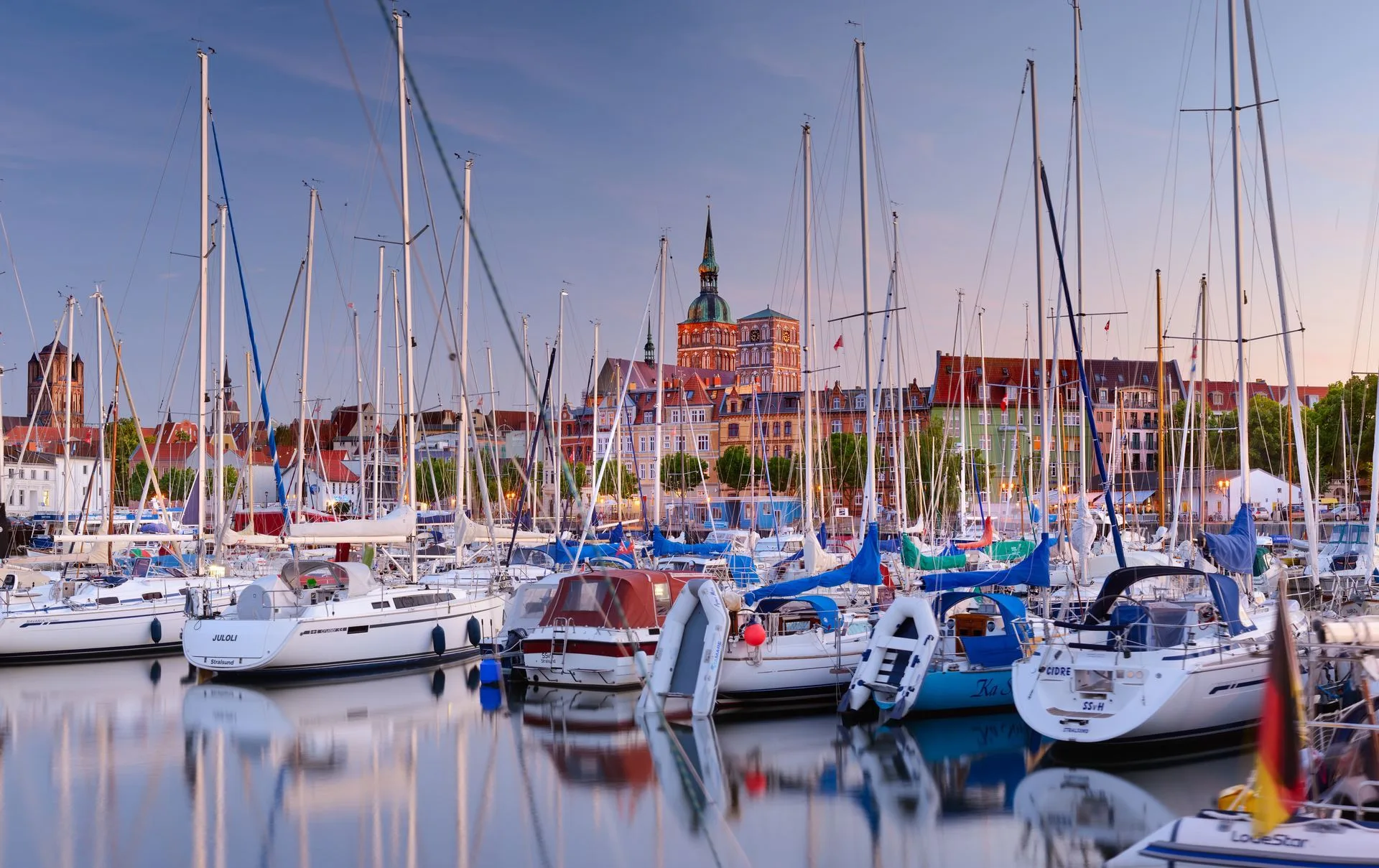 Stralsund harbour with St. Nikolai Church